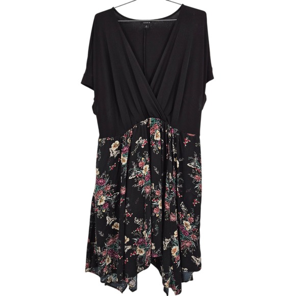 torrid Dresses & Skirts - Torrid Black Floral Butterfly Surplice Sharkbite‎ Dress Plus Size 3 3X Womens